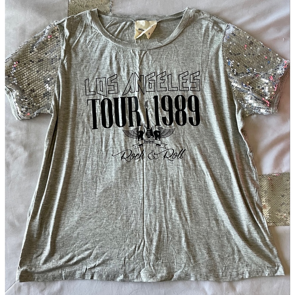 American Rebel Los Angeles Tour 1989 Sequin Gray T-Shirt Tee Top XL
